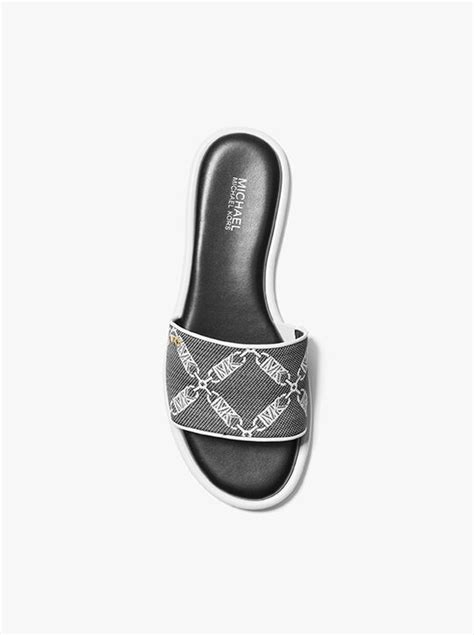 michael michael kors valerie logo jacquard slide sandal|michael kors ladies slides.